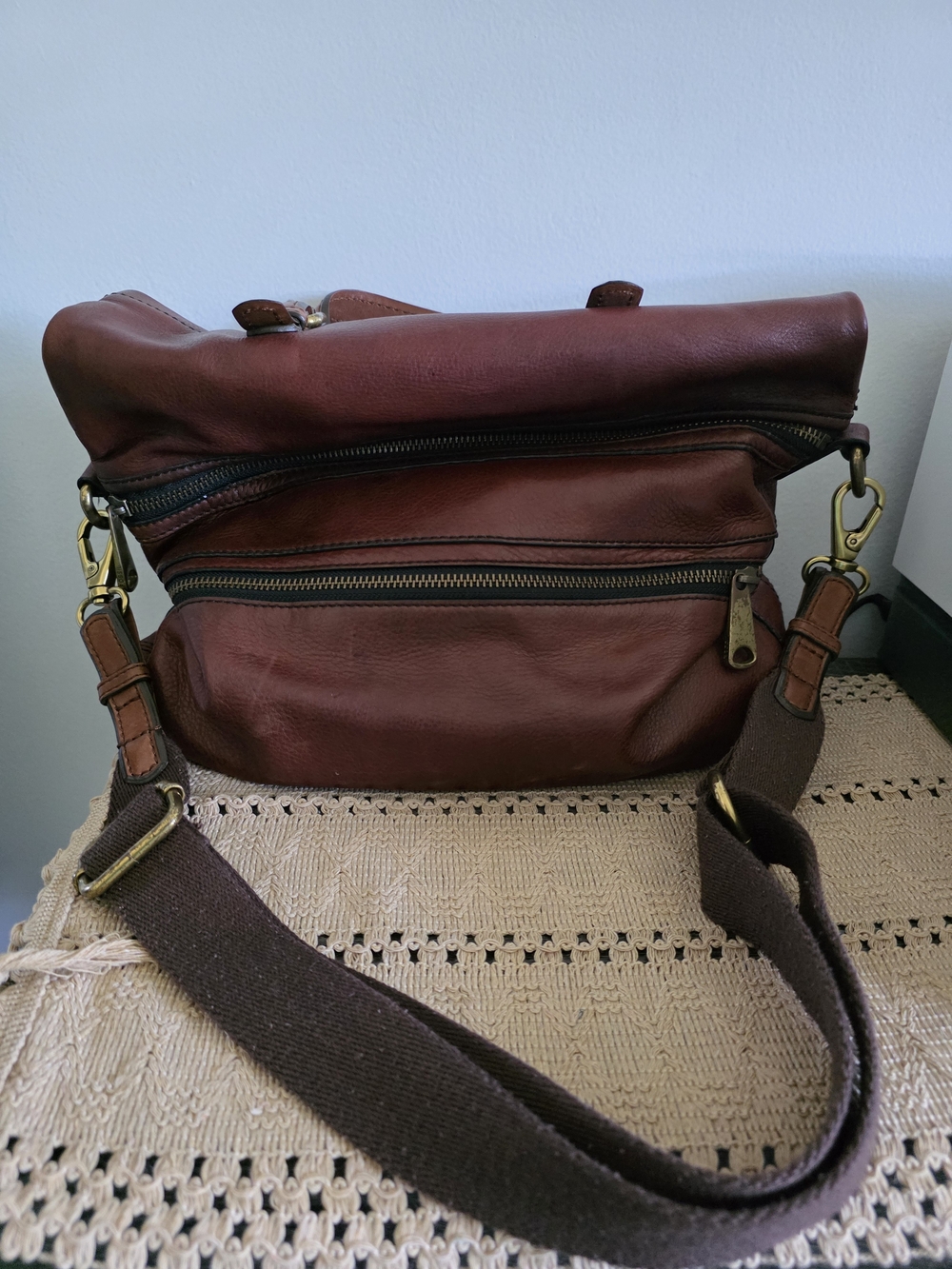 Fossil Brown Leather Crossbody Tote with Brass Hardware - Picture 4 of 4